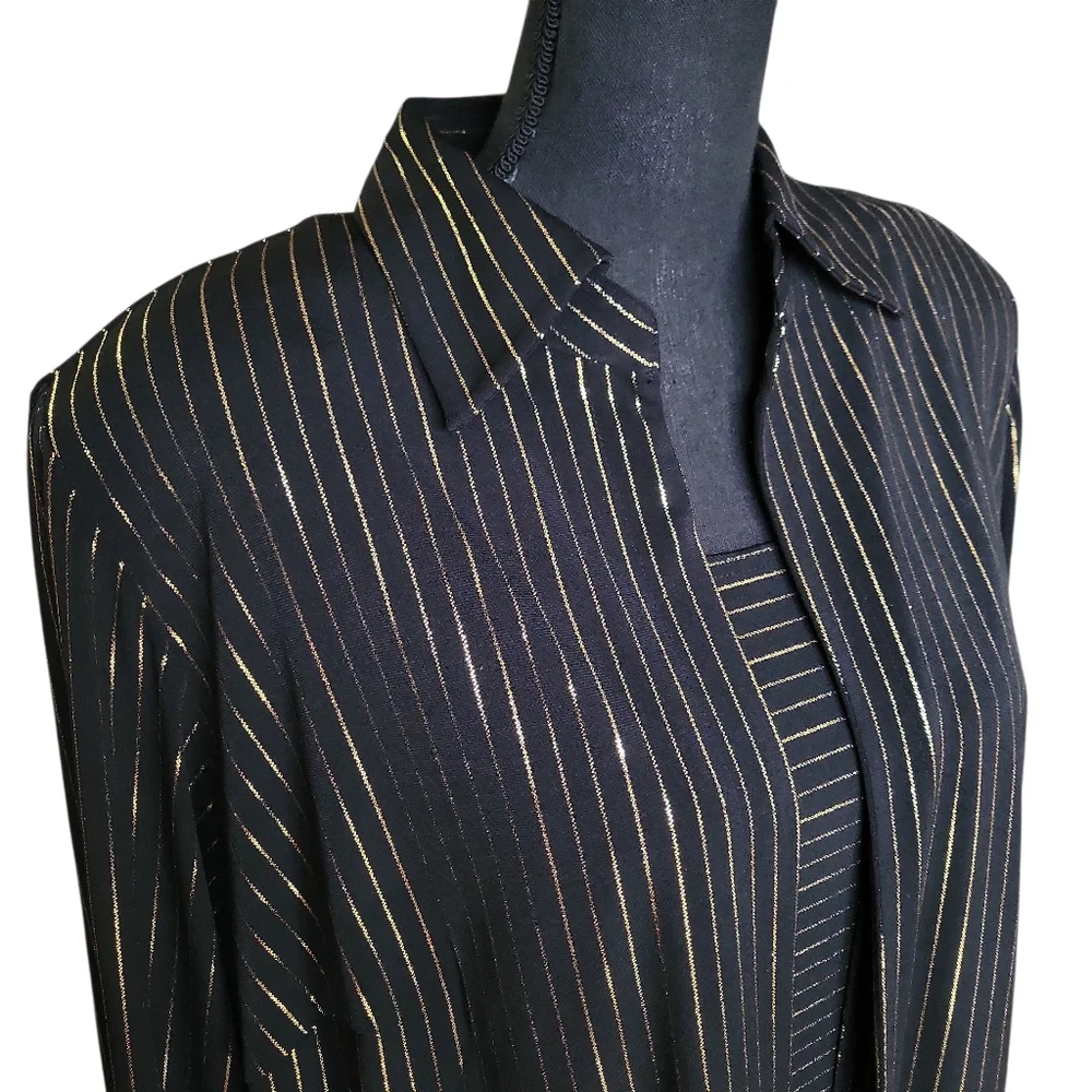 Le Bos Black and Gold Metallic Stripe Blazer and Tank Set Women's Size 16W